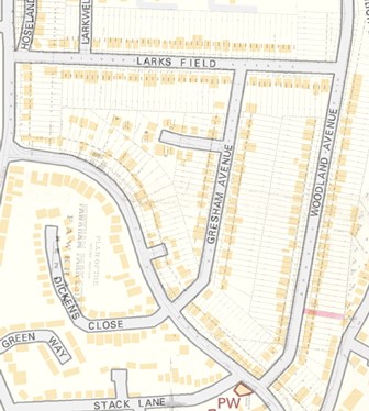 Hartley Kent: Payne and Trapps estate superimposed on modern map of Gresham Avenue